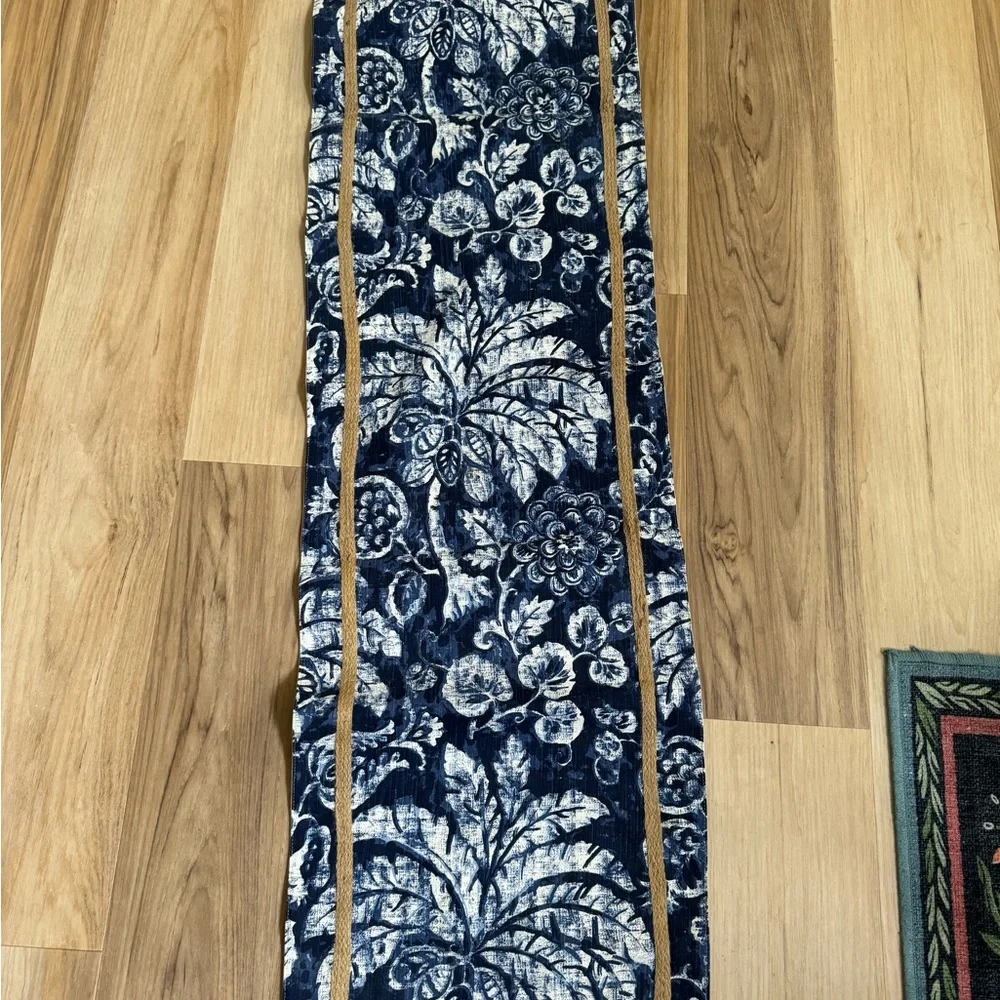 Batik Table Runner Blue and White Palms